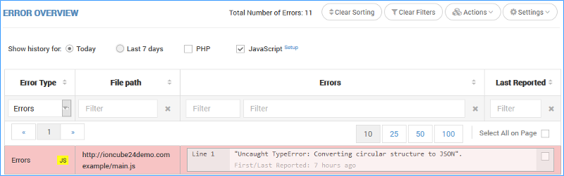 IonCube error overview